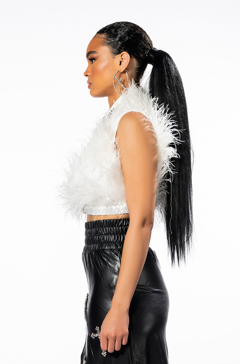 BASH ALL OVER FEATHER SLEEVELESS BLOUSE