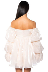 FELT CUTE PEARL EMBELLISHED MINI DRESS