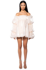 FELT CUTE PEARL EMBELLISHED MINI DRESS