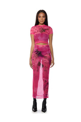 FEMININE INSTINCTS MESH COLUMN MAXI SKIRT