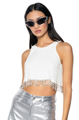 FEVER DREAM RHINESTONE FRINGE OPEN BACK TANK TOP