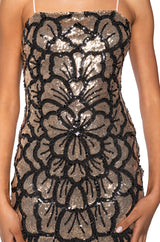 FIRST LOOK SEQUIN MIDI DRESS