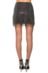 FLASHING LIGHTS RHINESTONE MESH MINI SKIRT IN BLACK
