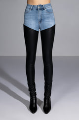 FLEX FIT EXTREME STRETCH HIGH WAIST SKINNY JEANS WITH FAUX LEATHER