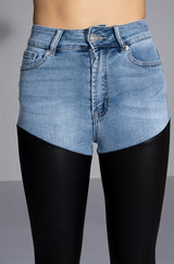FLEX FIT EXTREME STRETCH HIGH WAIST SKINNY JEANS WITH FAUX LEATHER