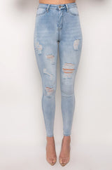 FLEX-FIT EXTREME STRETCH HIGH WAISTED DISTRESSED SKINNY JEANS