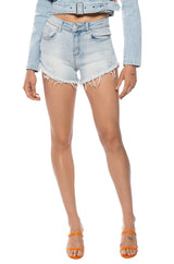 FLEX-FIT HIGH WAISTED SUPER STRETCHY LIGHT BLUE DENIM SHORTS