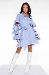 CUT OUT STRIPE POPLIN SHIRT DRESS