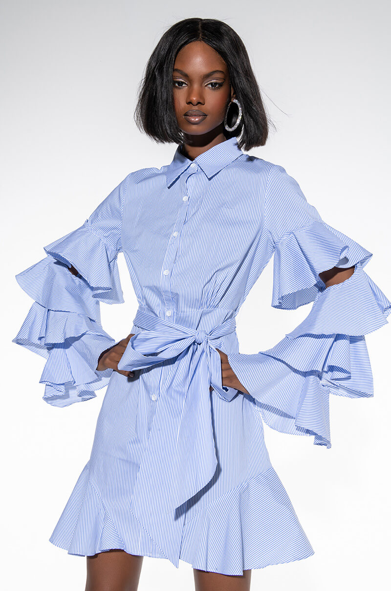 CUT OUT STRIPE POPLIN SHIRT DRESS