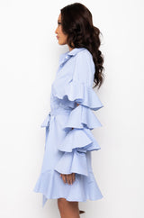 CUT OUT STRIPE POPLIN SHIRT DRESS