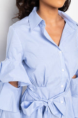 CUT OUT STRIPE POPLIN SHIRT DRESS