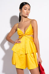 FLIRTY TIE FRONT SATIN MINI DRESS