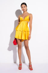 FLIRTY TIE FRONT SATIN MINI DRESS