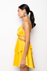 FLIRTY TIE FRONT SATIN MINI DRESS