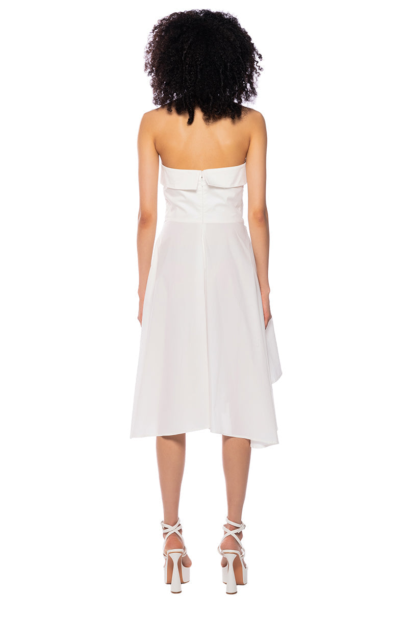 FLORA STRAPLESS TIE WAIST POPLIN MINI DRESS