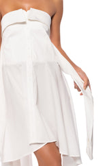 FLORA STRAPLESS TIE WAIST POPLIN MINI DRESS