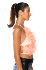 FLORAL APPLIQUE SLEEVELESS CROP BLOUSE IN BLUSH