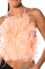 FLORAL APPLIQUE SLEEVELESS CROP BLOUSE IN BLUSH