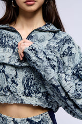 FLORAL DENIM CROPPED SWEATSHIRT