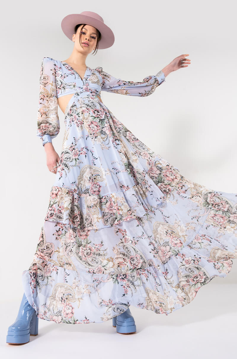 FLORAL PRINT CUT OUT MAXI DRESS