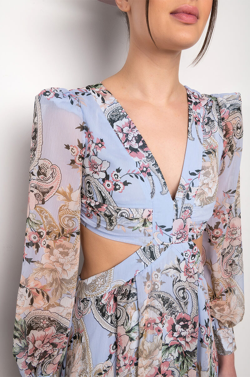 FLORAL PRINT CUT OUT MAXI DRESS