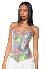 FLOWER POWER SEQUIN COVERED CORSET TOP