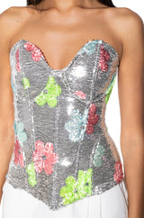 FLOWER POWER SEQUIN COVERED CORSET TOP