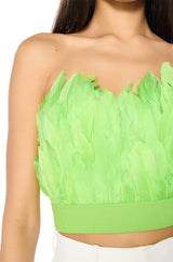 FLY AWAY FEATHER TUBE TOP IN NEON GREEN