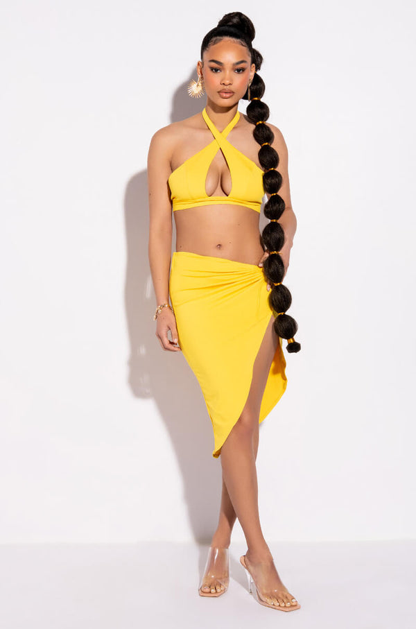 FLY GAL CUTOUT HALTER CROP TOP