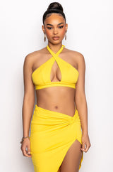 FLY GAL CUTOUT HALTER CROP TOP