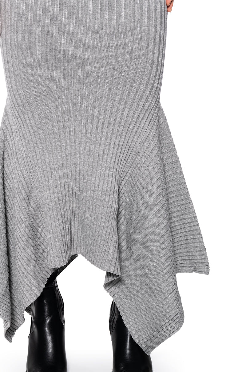 FORGET ME NOT LONG SLEEVE MOCK NECK MAXI DRESS IN HEATHER GREY