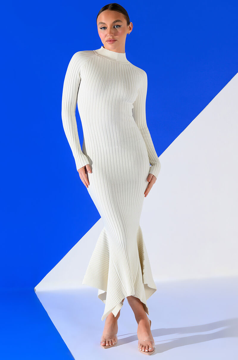 FORGET ME NOT LONG SLEEVE MOCK NECK MIDI DRESS