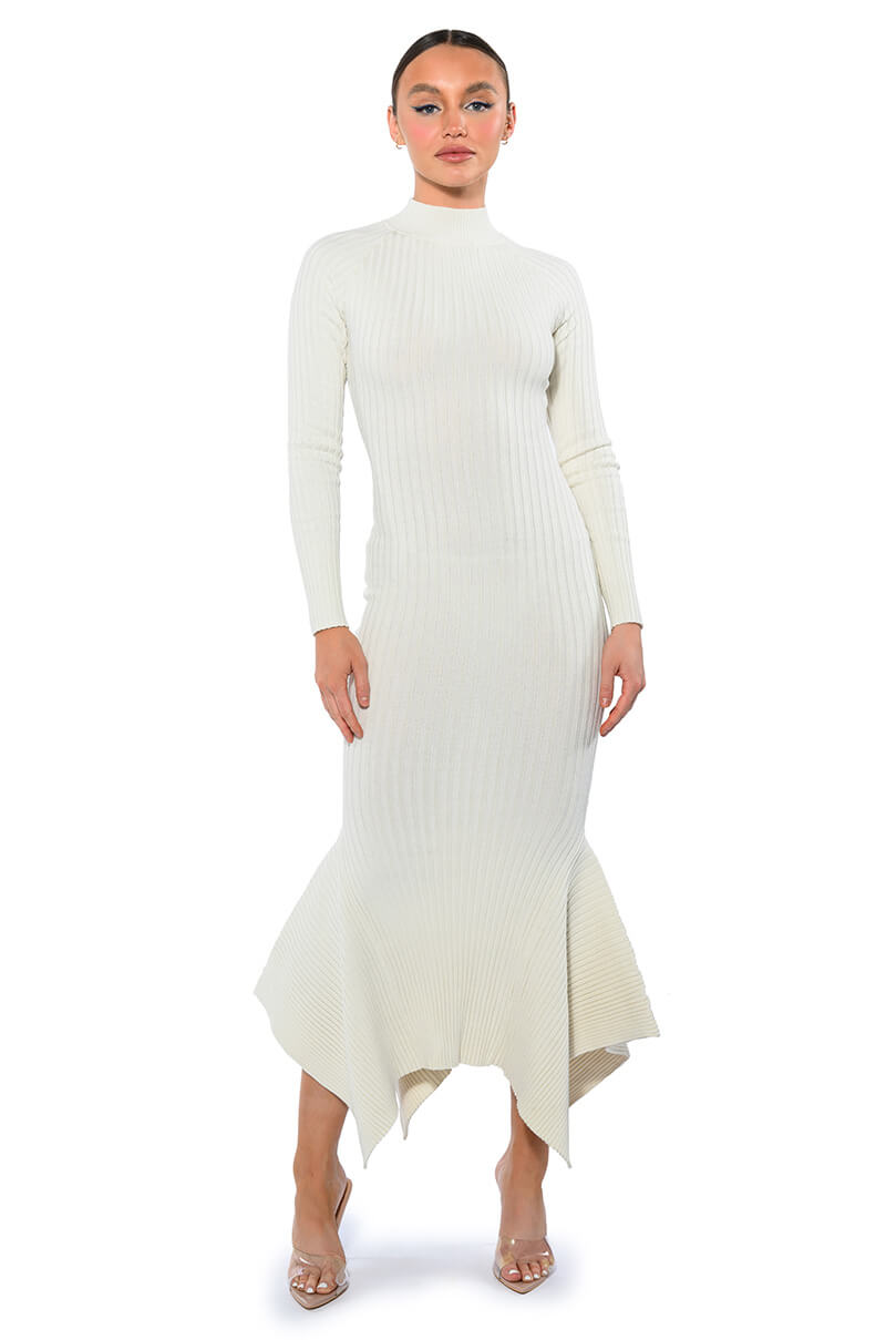 FORGET ME NOT LONG SLEEVE MOCK NECK MIDI DRESS
