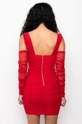 FORGIVE ME OFF THE SHOULDER RUCHED MIDI DRESS