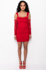 FORGIVE ME OFF THE SHOULDER RUCHED MIDI DRESS