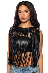 FREE MY MIND FAUX LEATHER FRINGE TOP