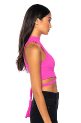 SLEEVELESS MOCK NECK TIE FRONT TOP