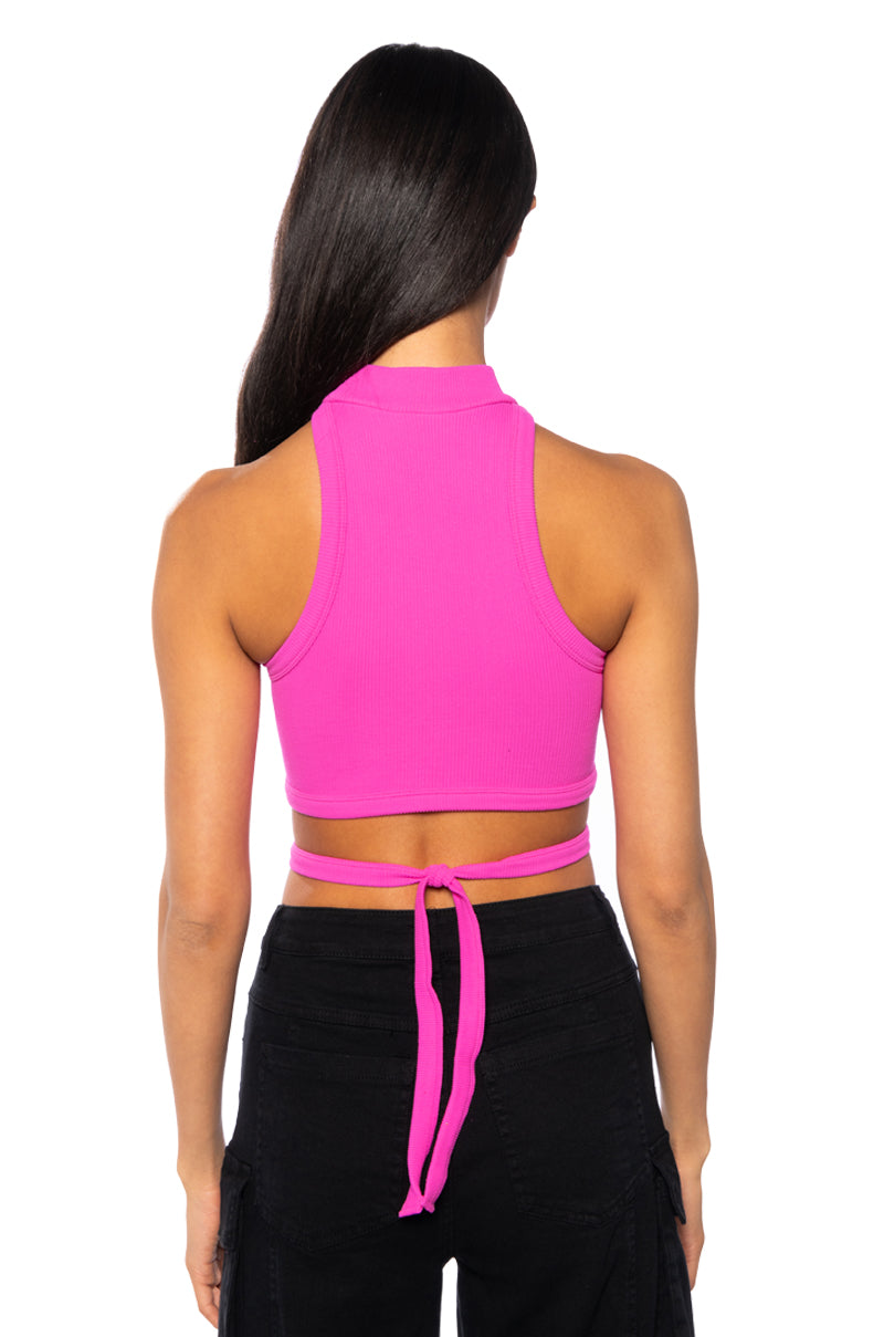 SLEEVELESS MOCK NECK TIE FRONT TOP