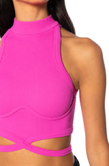 SLEEVELESS MOCK NECK TIE FRONT TOP