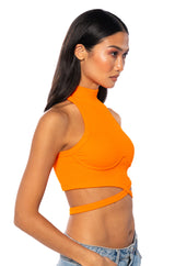 SLEEVELESS MOCK NECK TIE FRONT TOP