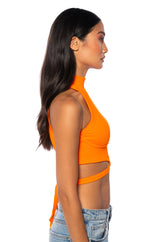 SLEEVELESS MOCK NECK TIE FRONT TOP