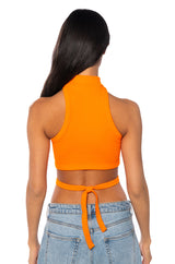 SLEEVELESS MOCK NECK TIE FRONT TOP