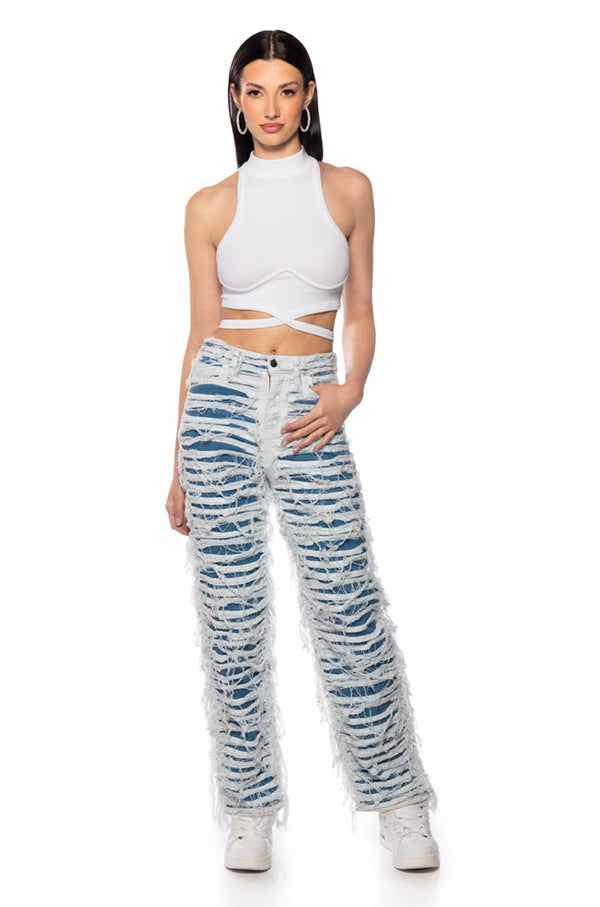 SLEEVELESS MOCK NECK TIE FRONT TOP