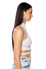 SLEEVELESS MOCK NECK TIE FRONT TOP