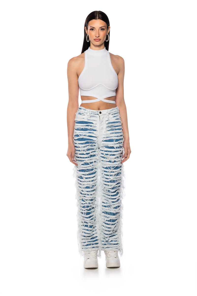 SLEEVELESS MOCK NECK TIE FRONT TOP
