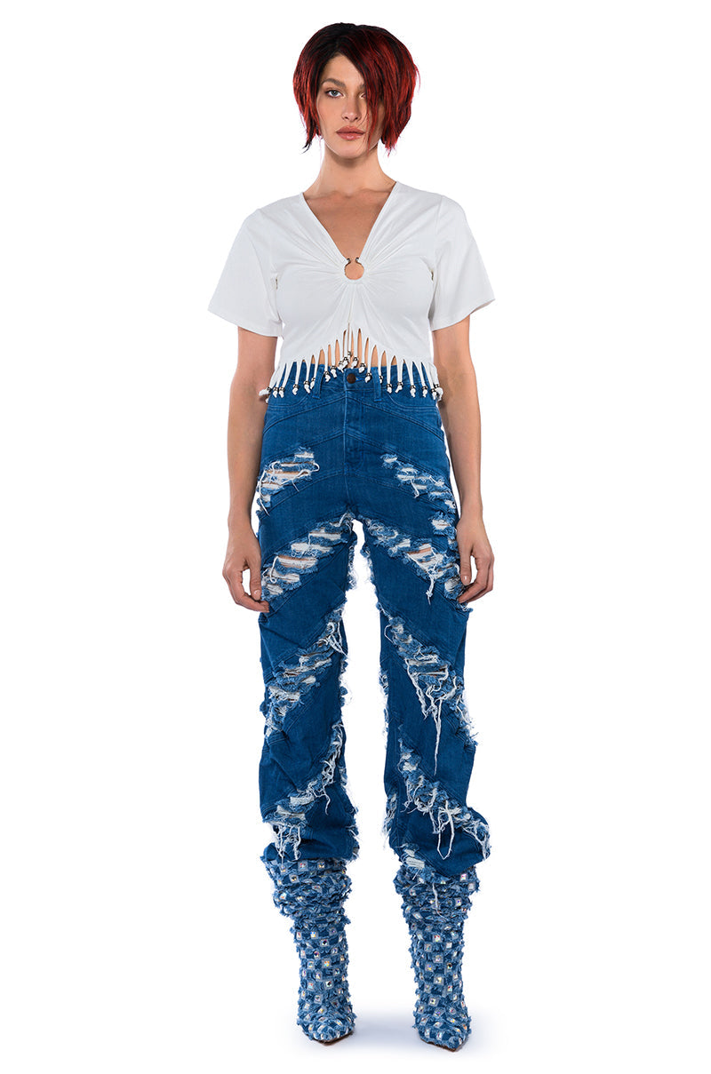 FRINGE HEM SHORT SLEEVE TSHIRT