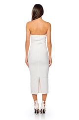 FRONT ROW BODYCON STRAPLESS MAXI DRESS IN WHITE
