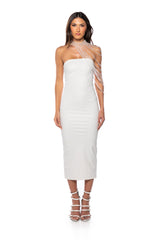 FRONT ROW BODYCON STRAPLESS MAXI DRESS IN WHITE