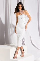 FRONT ROW BODYCON STRAPLESS MAXI DRESS IN WHITE