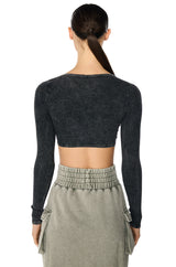 GAIA WASHED LONG SLEEVE TOP IN CHARCOAL